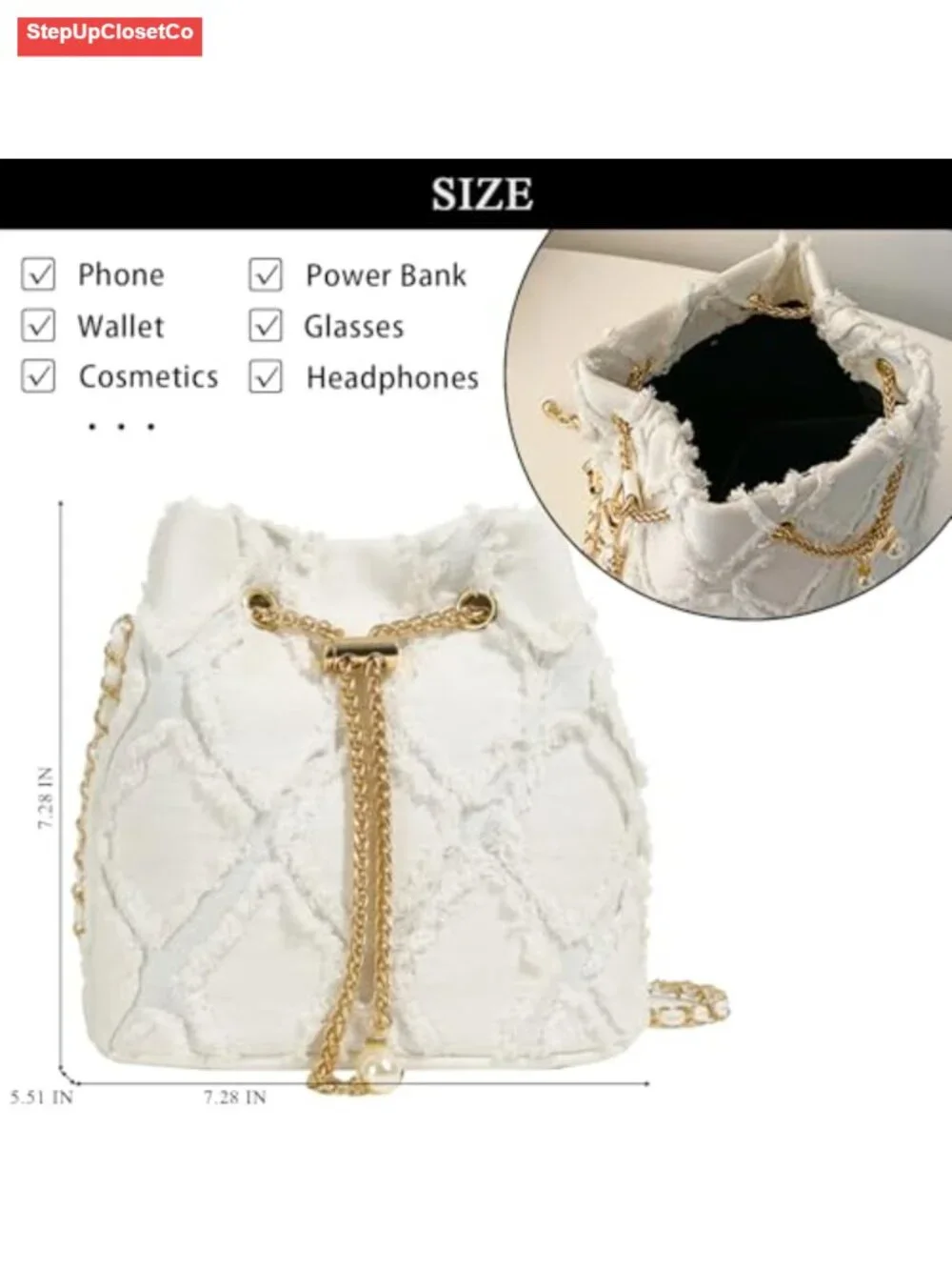 Denim Bucket Bag Quilted Drawstring Crossbody Hobo Handbag
